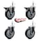 Service Caster 5'' Black Poly Wheel Swivel 7/16'' Grip Ring Stem Caster Set 2 Brakes, 4PK SCC-GR20S514-PPUB-BLK-PLB-716138-2S2 - alternate 2